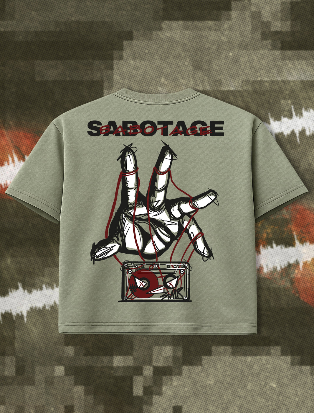 Sabotage green cropped boxy graphic t-shirt back view by Similar Club, Ruido Collection 02